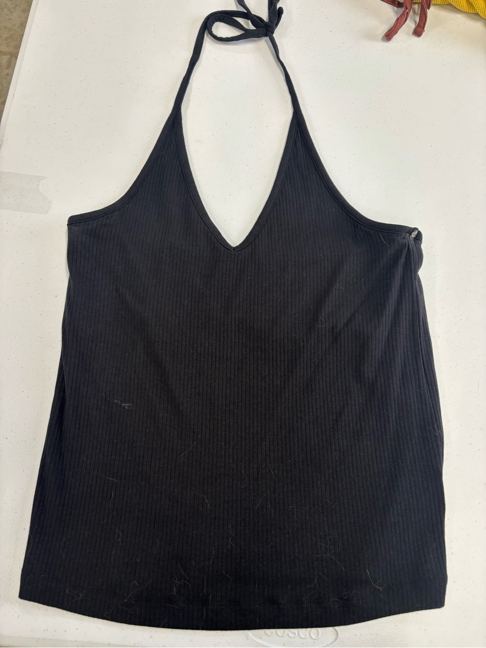 Old Navy Black Ribbed Halter V-Neck Tank